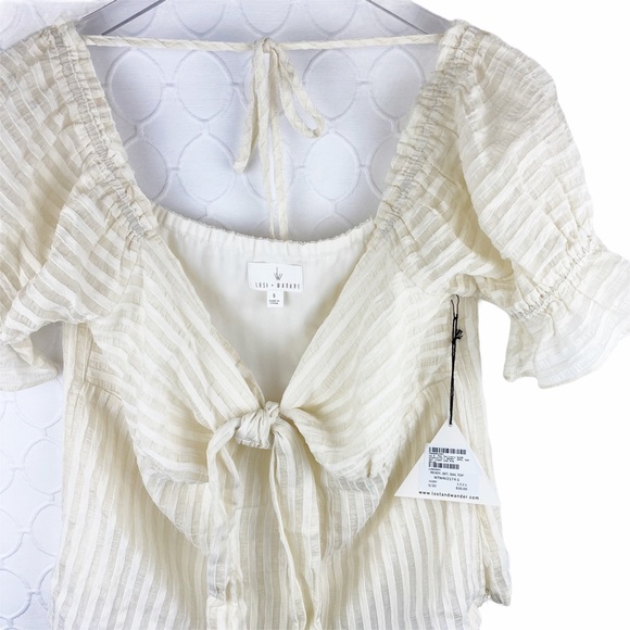 NWT Lost & Wander Off Shoulder Cropped Ready Set Sail Top Ivory Striped Size 6 - Picture 2 of 6